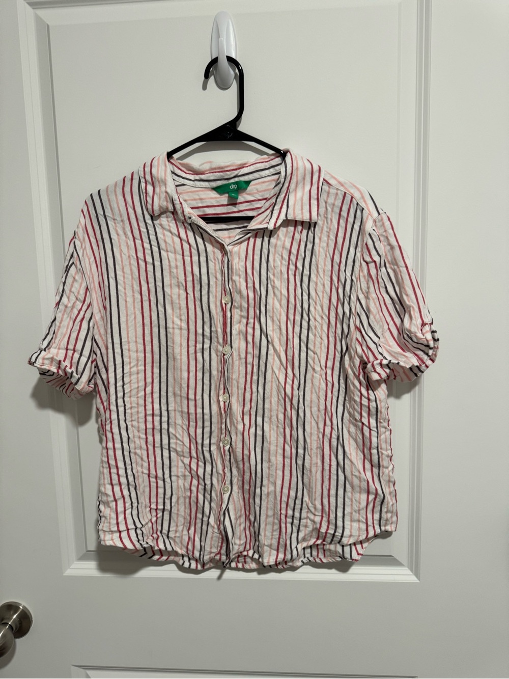 dip Pink and White Striped Short-Sleeve Button-Down Shirt